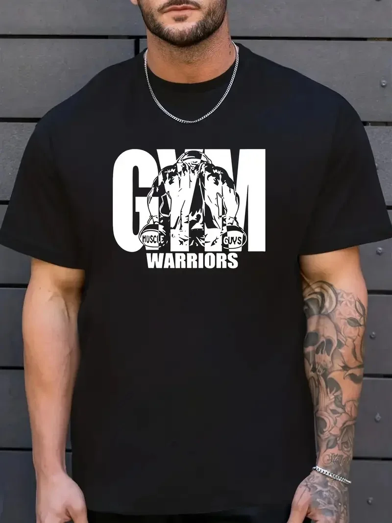 Sporda Günlük Hayata Giyilebilir GYM Baskılı Oversize Bisiklet Yaka   T-shirt - Siyah -