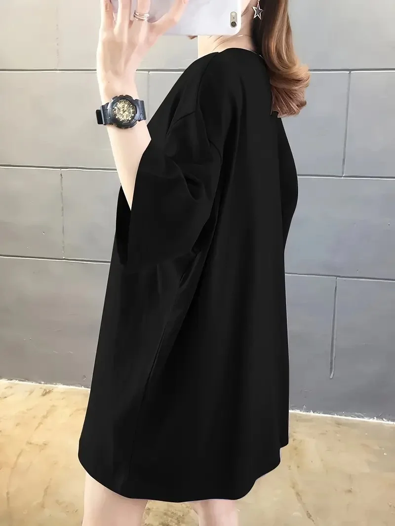 20/1 Penye Compack Ön Arka Baskılı Oversize Bisiklet Yaka T-shirt - Siyah -