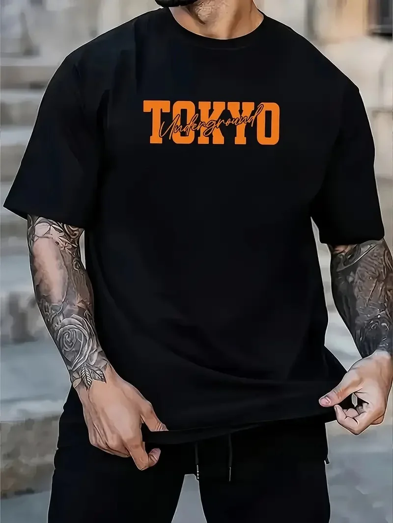 Turuncu Spor Araba Grafik Tişört - "TOKYO" Baskılı- Siyah -