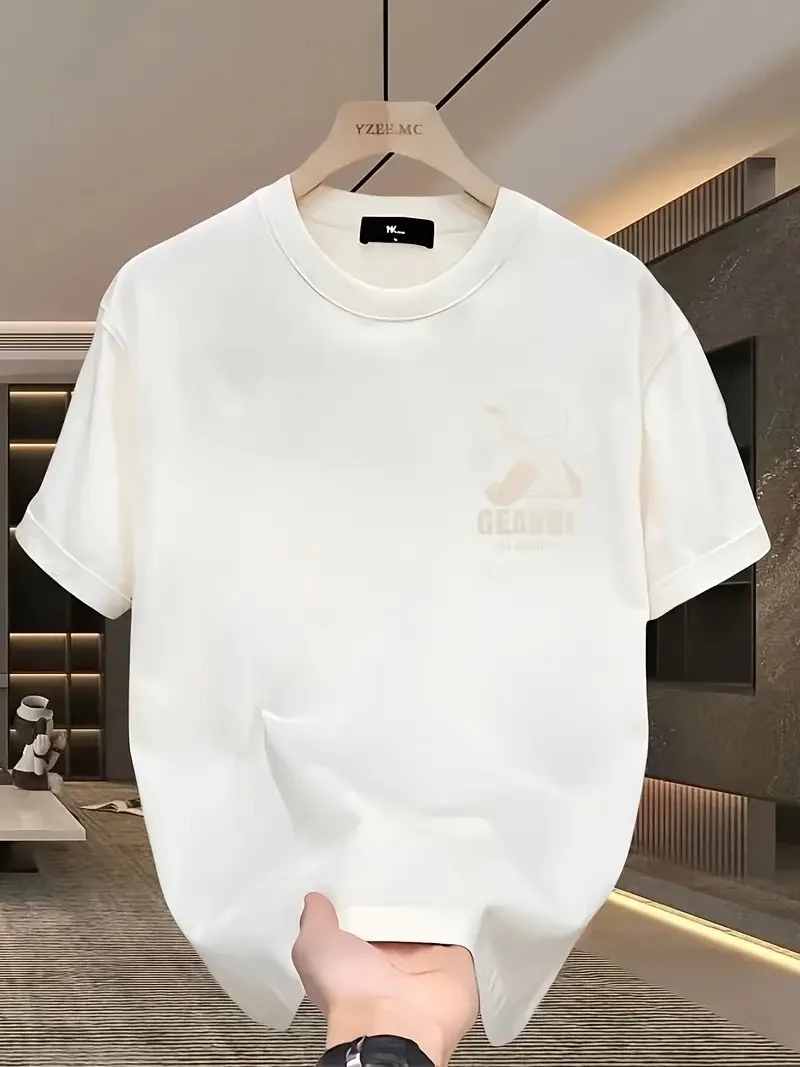 Geniş Kesim Pamuklu Tişört - "GANDHI The Project" Baskılı,- Beyaz -