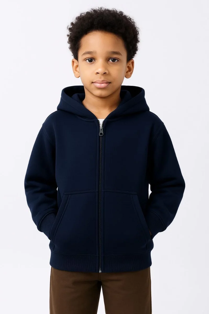 Kapüşonlu Kanguru Çepli Tam Fermuarlı Hırka SweatShirt - Lacivert -