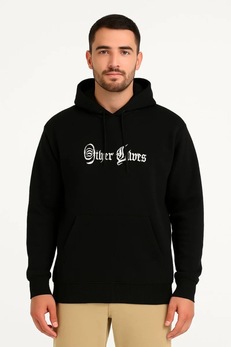 Kapşonlu Sweatshirt “Other Lives” Ön  Arka Baskılı - Siyah -