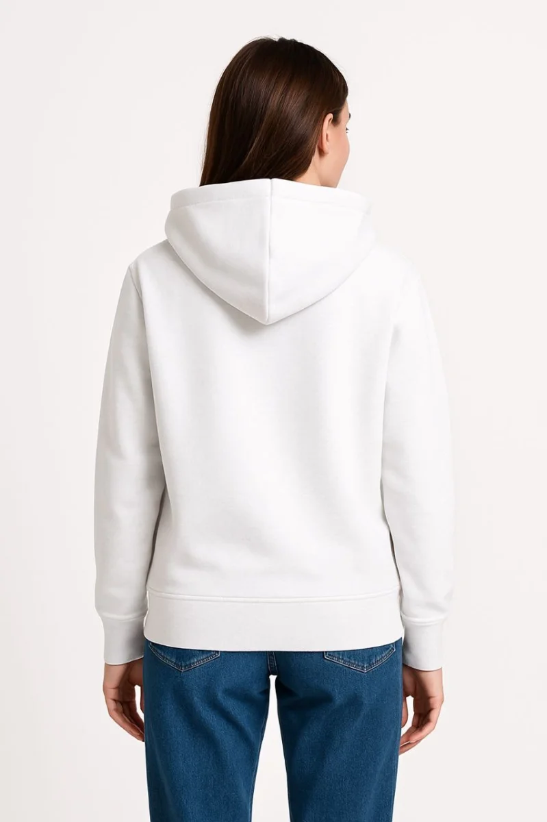 Üç İplik Kapüşonlu Kanguru Çepli SweatShirt hoodie - Beyaz -