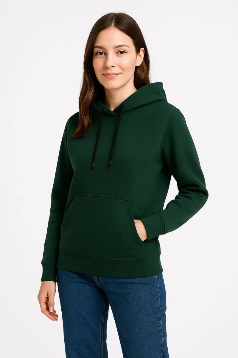 Üç İplik Kapüşonlu Kanguru Cepli Sweatshirt hoodie - Haki -