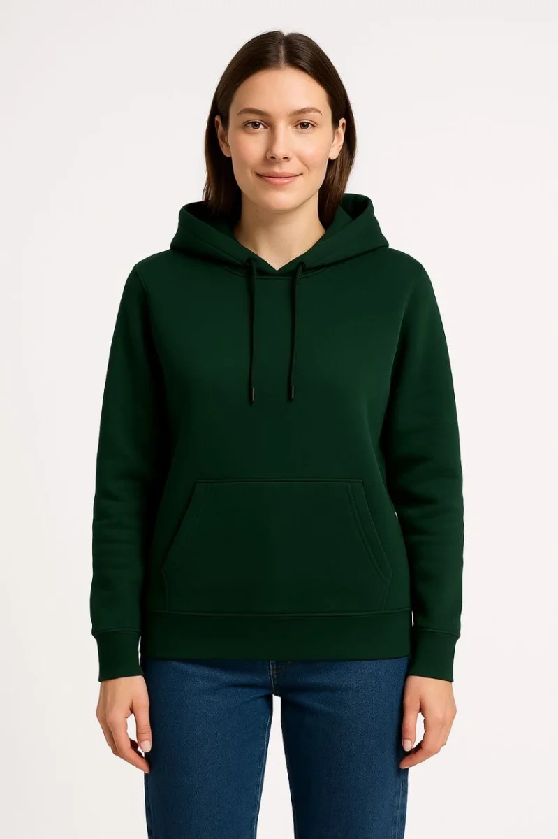 Üç İplik Kapüşonlu Kanguru Cepli Sweatshirt hoodie - Haki -