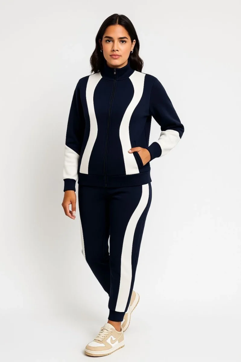 Premium Parçalı Eşofman Takım - Dik Yaka Fermuarlı Sweatshirt - Siyah -