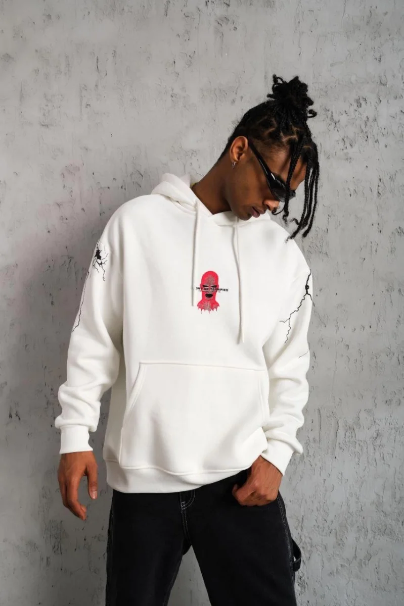 OversizeKapüşonlu Sweatshirt – “Don’t Be Terrified”  Beyaz -