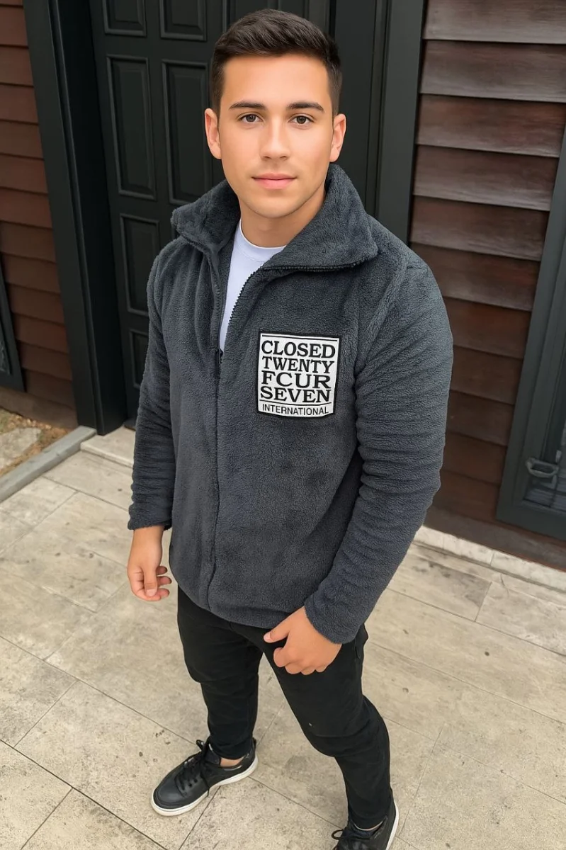 Polar Fermuarlı Sweatshirt – Kapüşonsuz, Cepli, Yumuşak Dokulu, Oversize Rahat Kalıp, Kışlık Sıcak Tutan Fermuarlı Üst - Füme