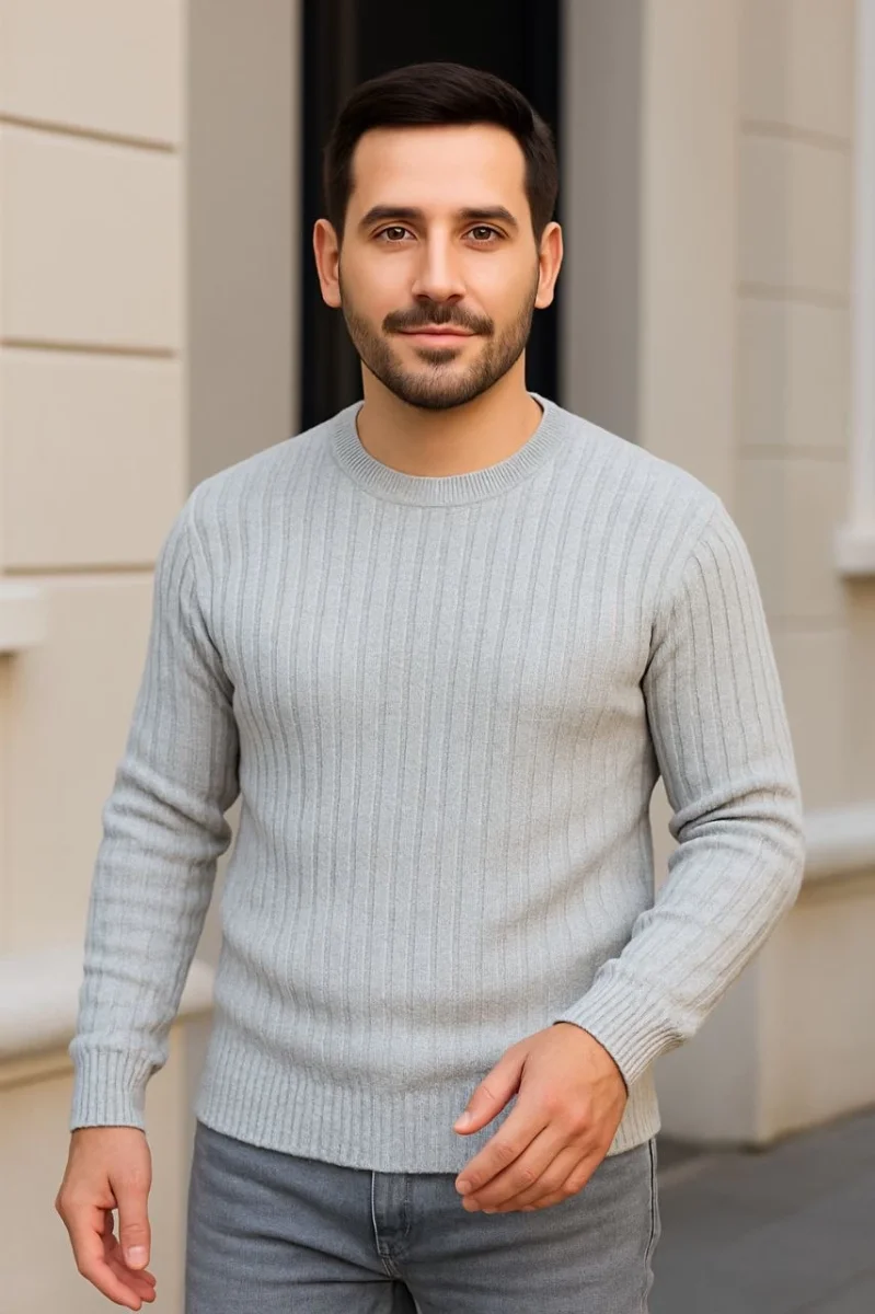 Fitilli Triko Kazak 3’lü Set – Gri, Haki, Siyah | Kalın Dokuma Pamuklu Regular Fit Bisiklet Yaka Uzun Kollu Kışlık ve Baharlık Rahat Triko Kombini