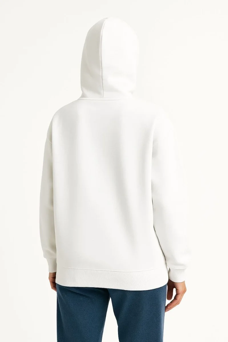 Samuray Ninja Çift Kapşonlu ZIP Fermuarlı Kanguru Çepli Hoodie Maske detaylı  sweatshirt - Beyaz