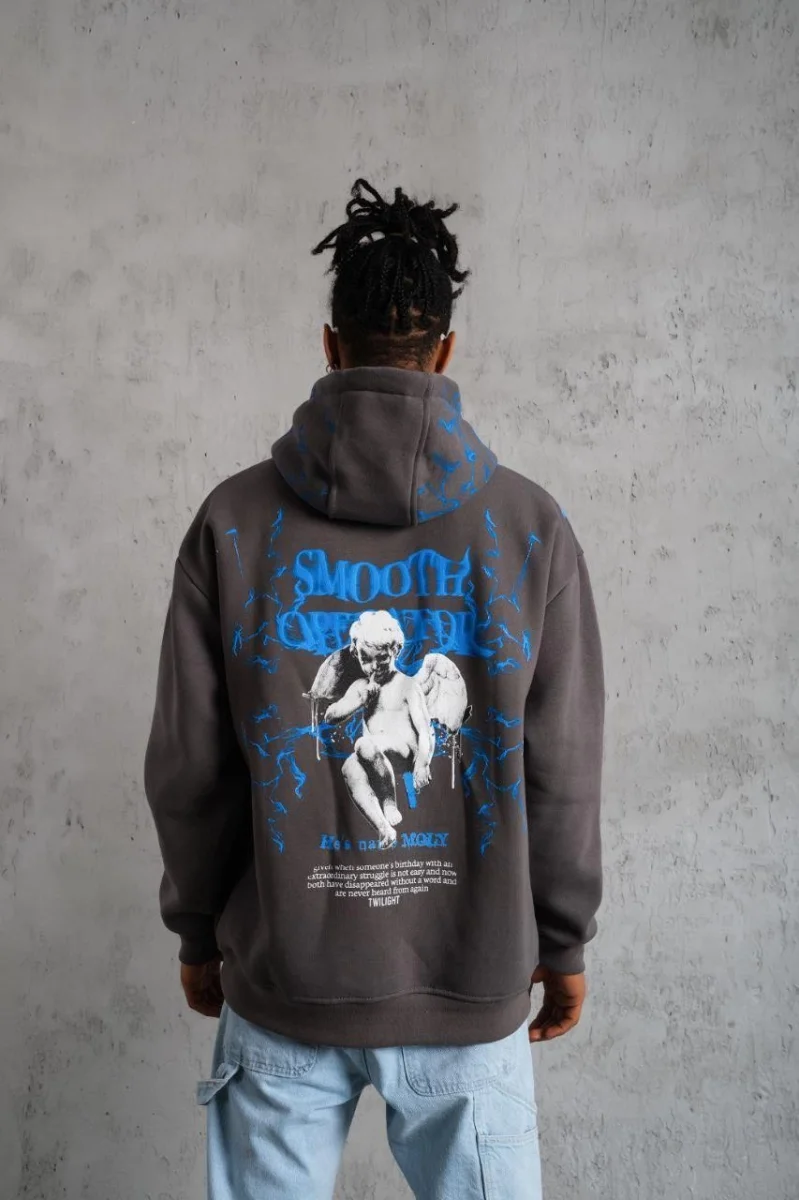 Yıldırım Baskılı Kapşonlu Sweatshirt - Gri