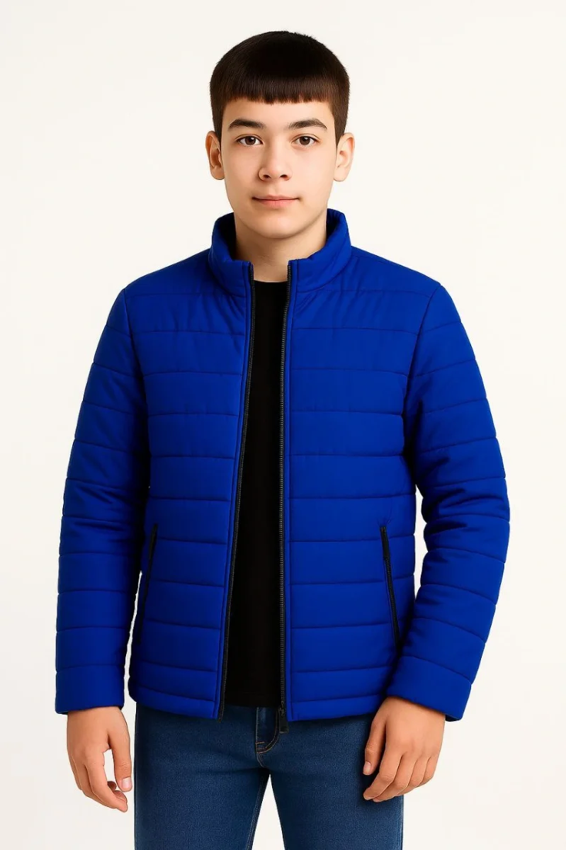 Şişme Mont Hafif ve Sıcak Tutucu Kışlık Fermuarlı Su İtici Rahat Günlük Mont Kapüşonuz Modern Tasarım - Saks Mavisi