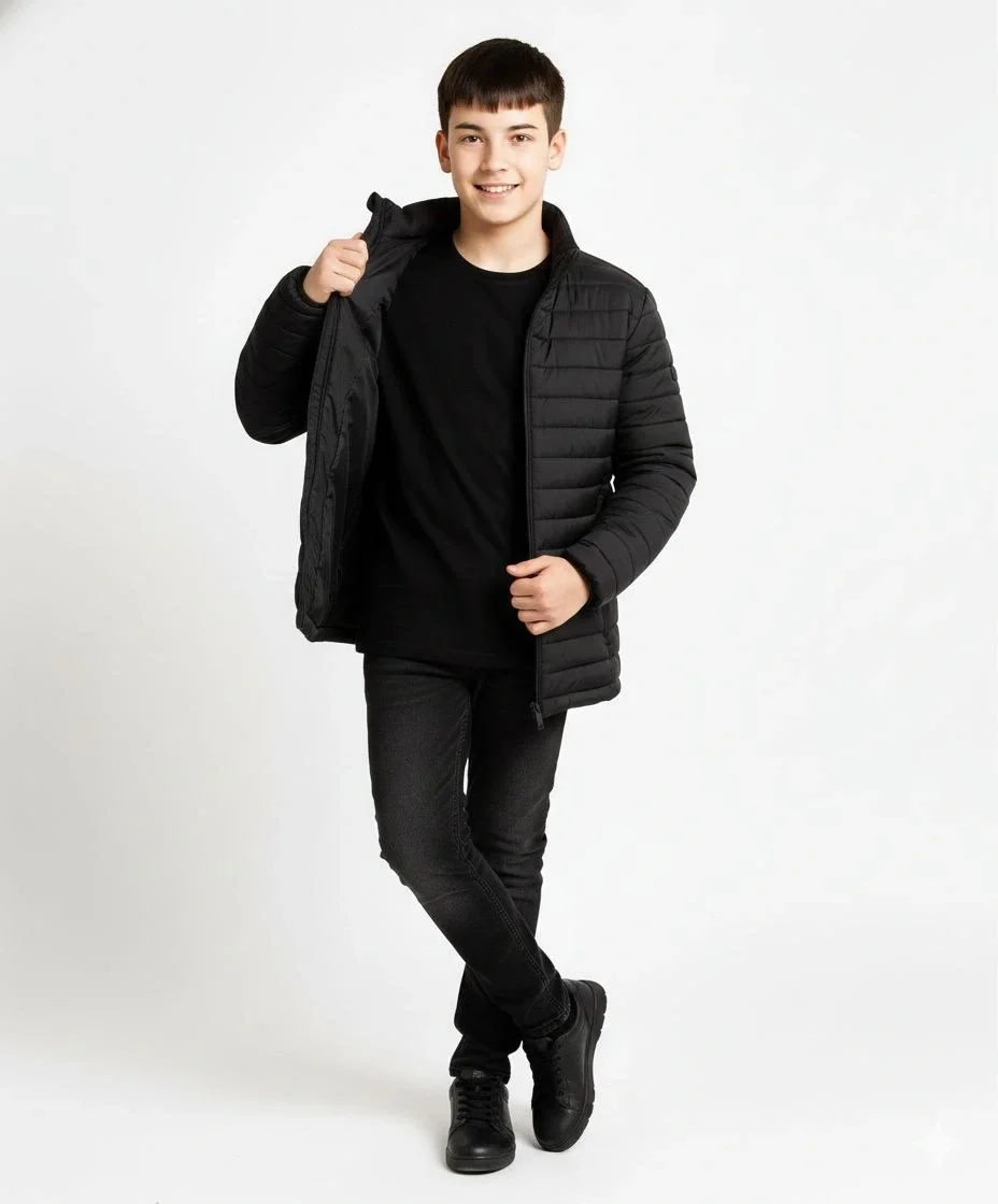 Şişme Mont Hafif ve Sıcak Tutucu Kışlık Fermuarlı Su İtici Rahat Günlük Mont Kapüşonuz Modern Tasarım - Siyah