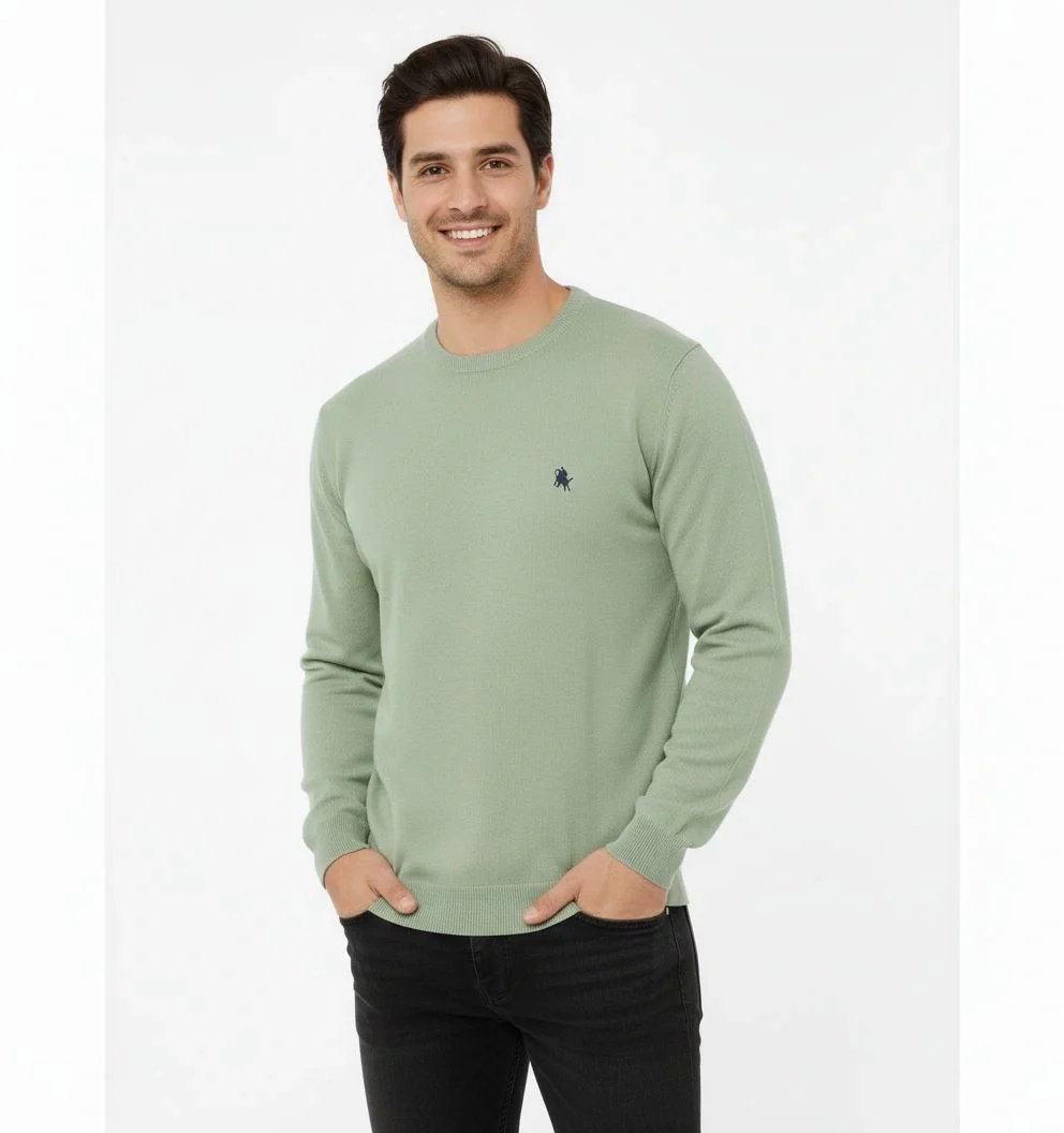 Bisiklet Yaka Nakış işlemeli Triko Kazak yumuşak dokulu Pamuklu ince Dokuma, uzun kollu Rahat Regular kalıp - Mint Yeşili