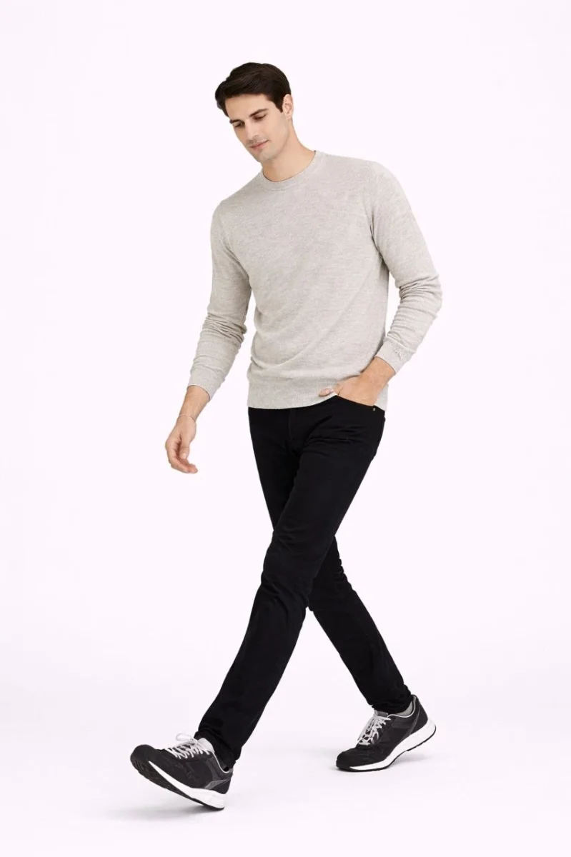 Bisiklet Yaka Triko Kazak yumuşak dokulu Pamuklu ince Dokuma, uzun kollu Rahat Regular kalıp - Bej