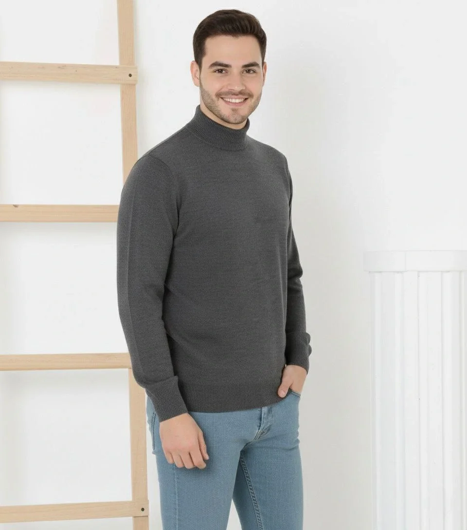 Yarım Boğaz Triko Kazak yumuşak dokulu Pamuklu ince Dokuma, uzun kollu Rahat Regular kalıp - Füme