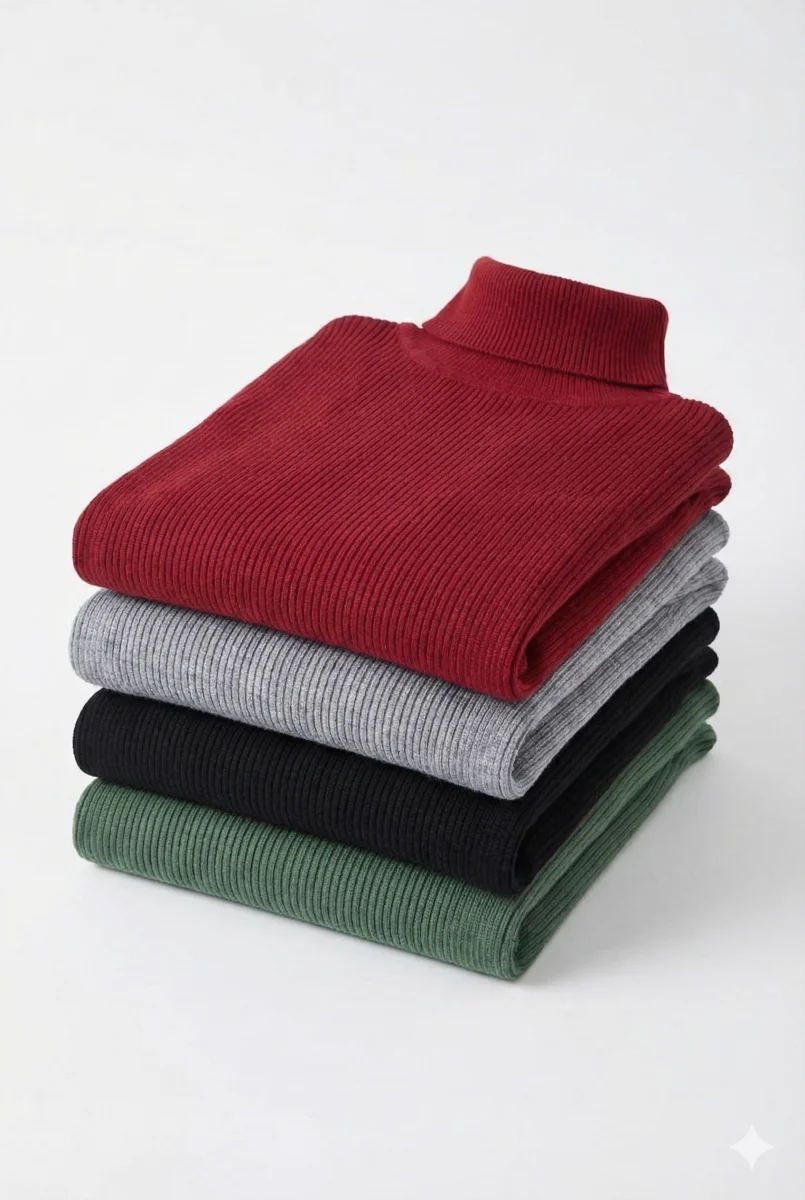 4'lü Siyah, Bordo, Gri, Haki   Kaşkorse Boğazlı Full Likralı Fitilli Body Kazak