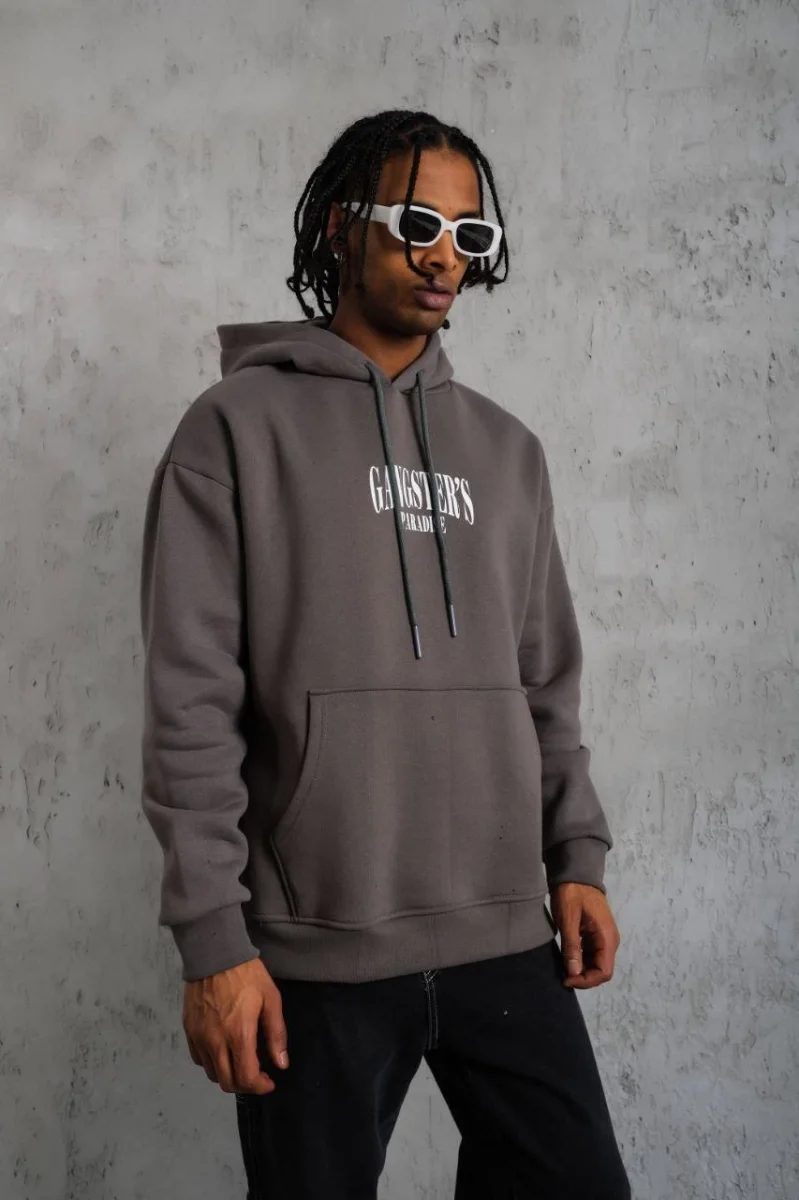 Paradise Baskılı Kapüşonlu Sweat - Gri