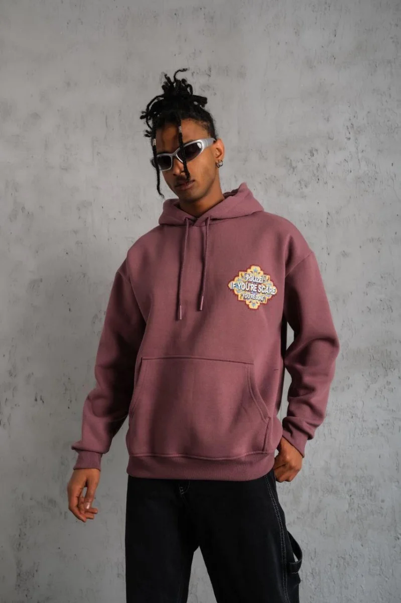 Kilim Desen Kapüşonlu Sweat - Gül Kurusu