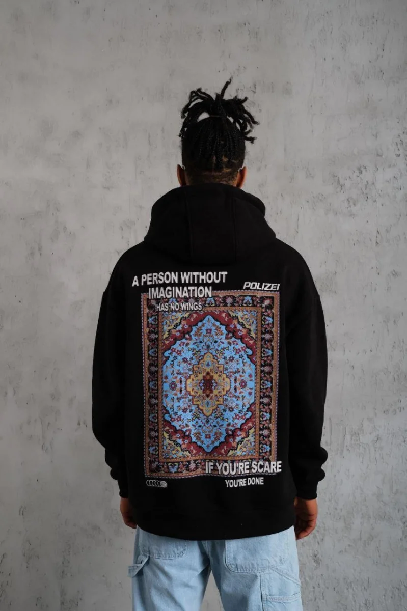 Kilim Desen Kapüşonlu - Siyah