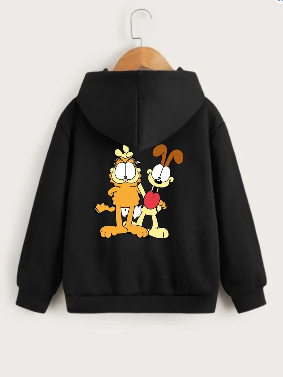 Çocuk   Kapüşonlu Ön ve Arka Garfield Baskılı Sweatshirt - Siyah