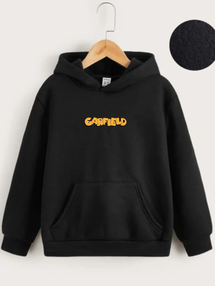 Çocuk   Kapüşonlu Ön ve Arka Garfield Baskılı Sweatshirt - Siyah
