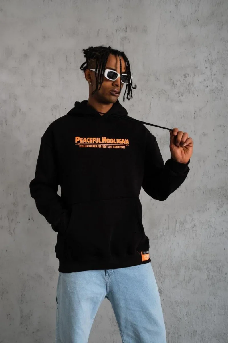 Armalı Baskılı Kapüşonlu Sweatshirt - Siyah