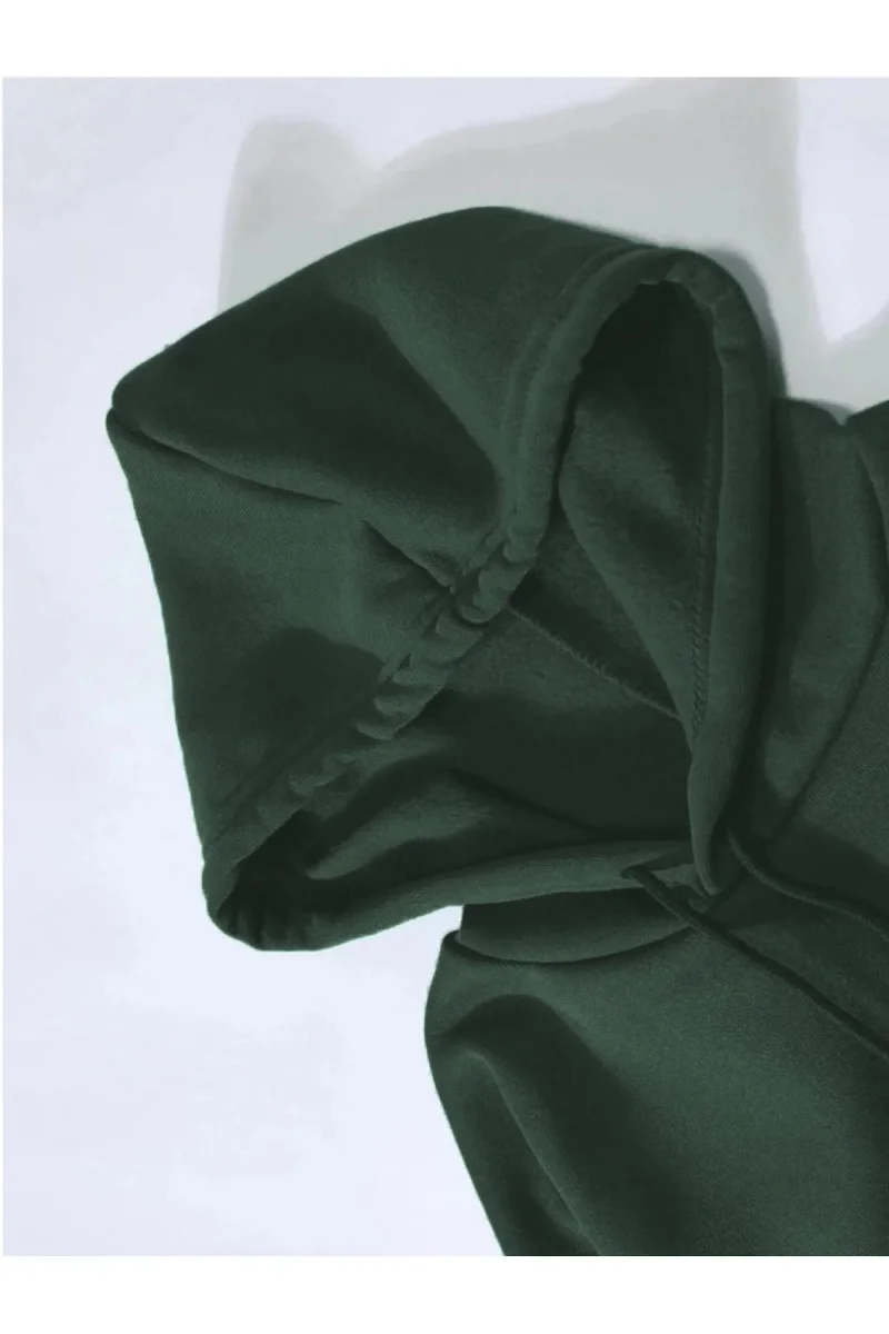 Düz Kapüşonlu Sweat - Koyu Yeşil
