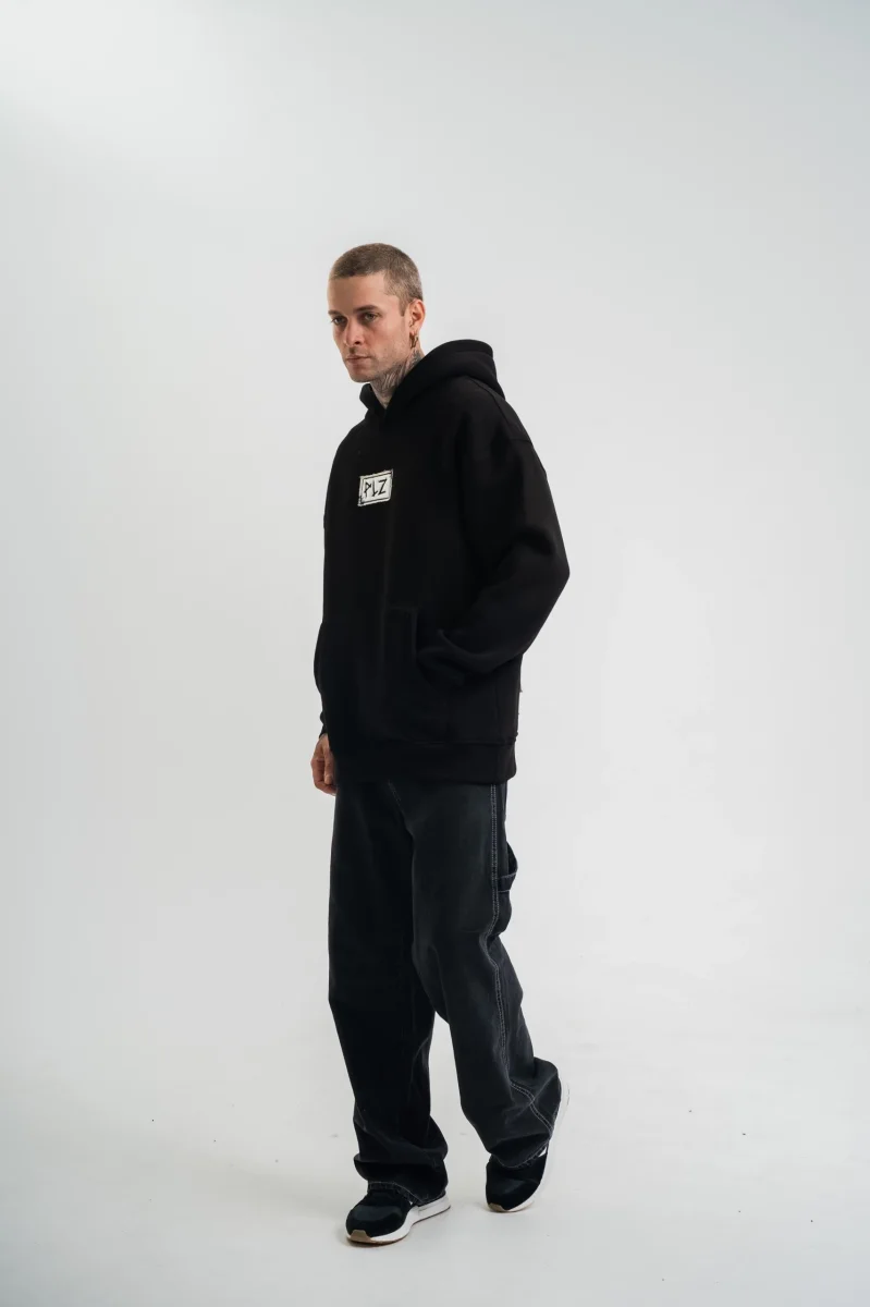 Kapşonlu Uzun Kol Patchli Nakışlı SweatShirt - Siyah