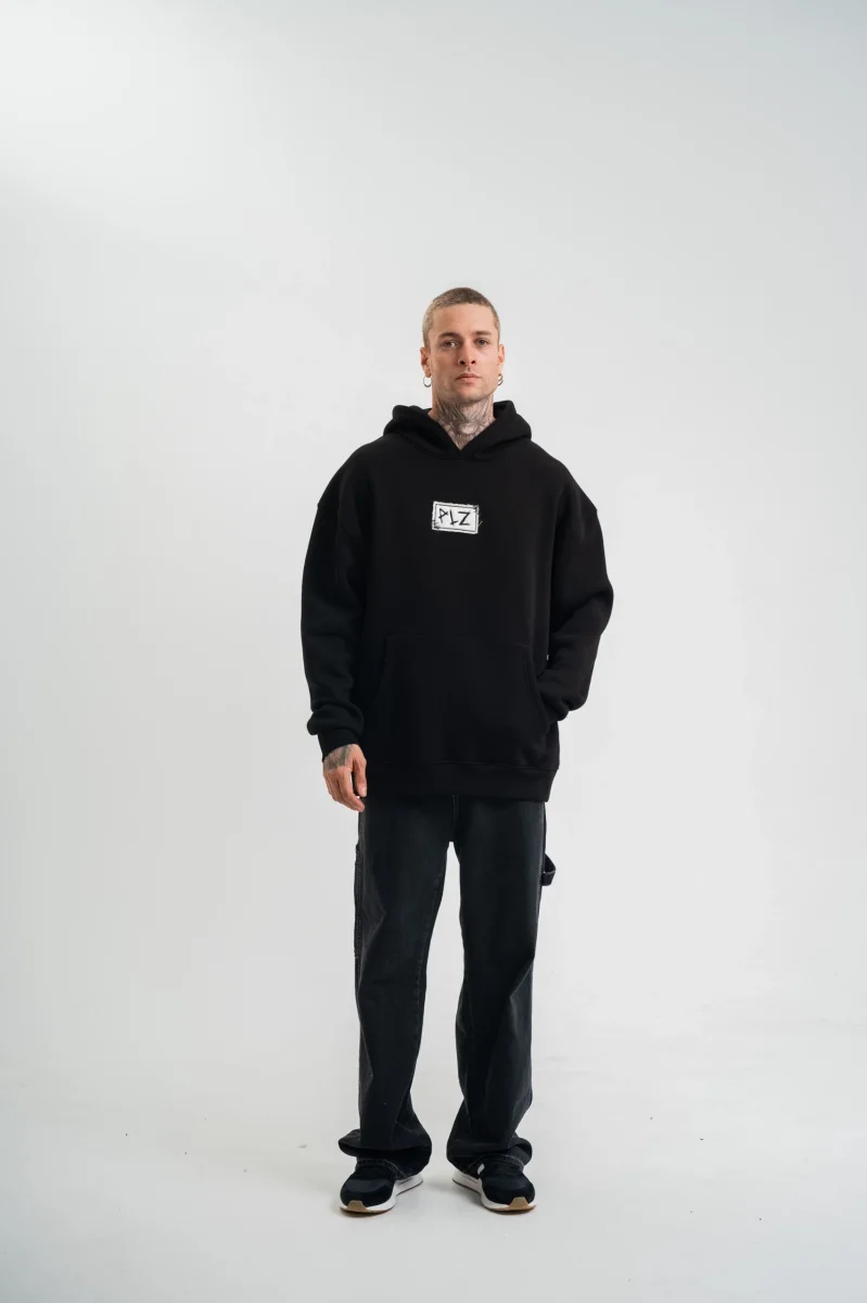 Kapşonlu Uzun Kol Patchli Nakışlı SweatShirt - Siyah