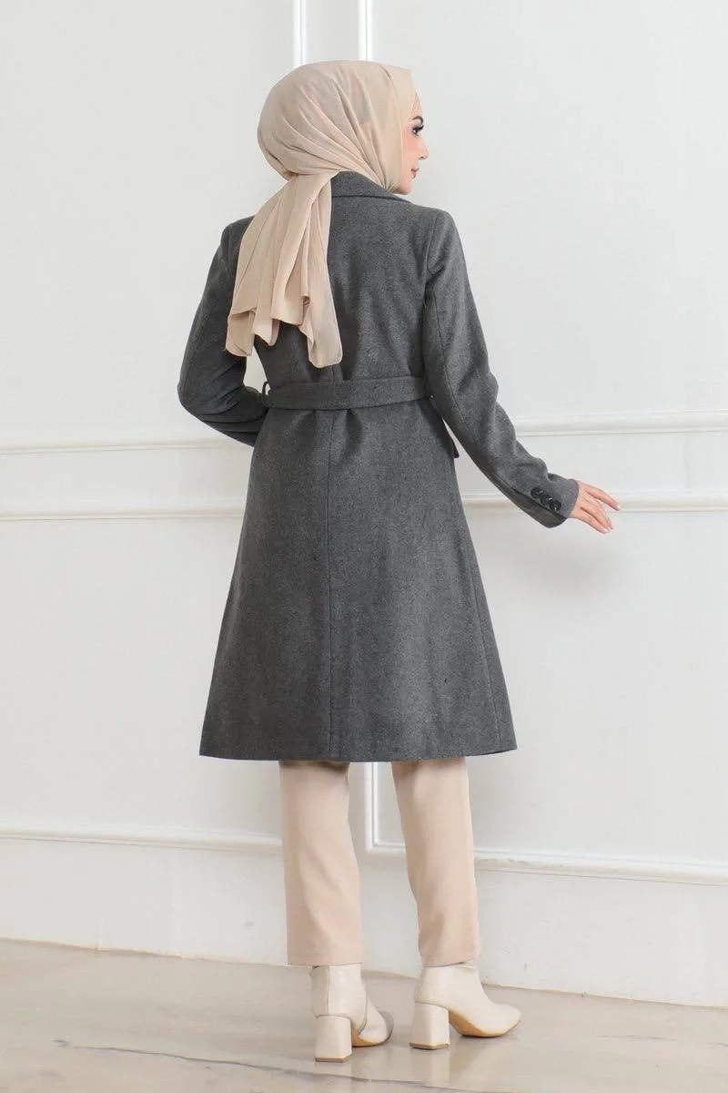 Düğmeli İçi Astarlı Kaşmir Kaşe Kaban - Bej