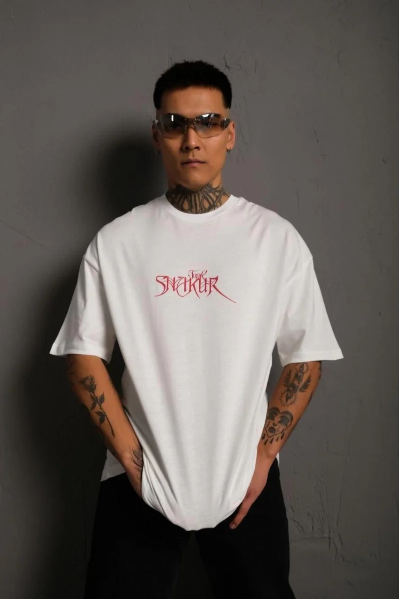 Sırt Baskılı Oversize T-Shirt - Beyaz