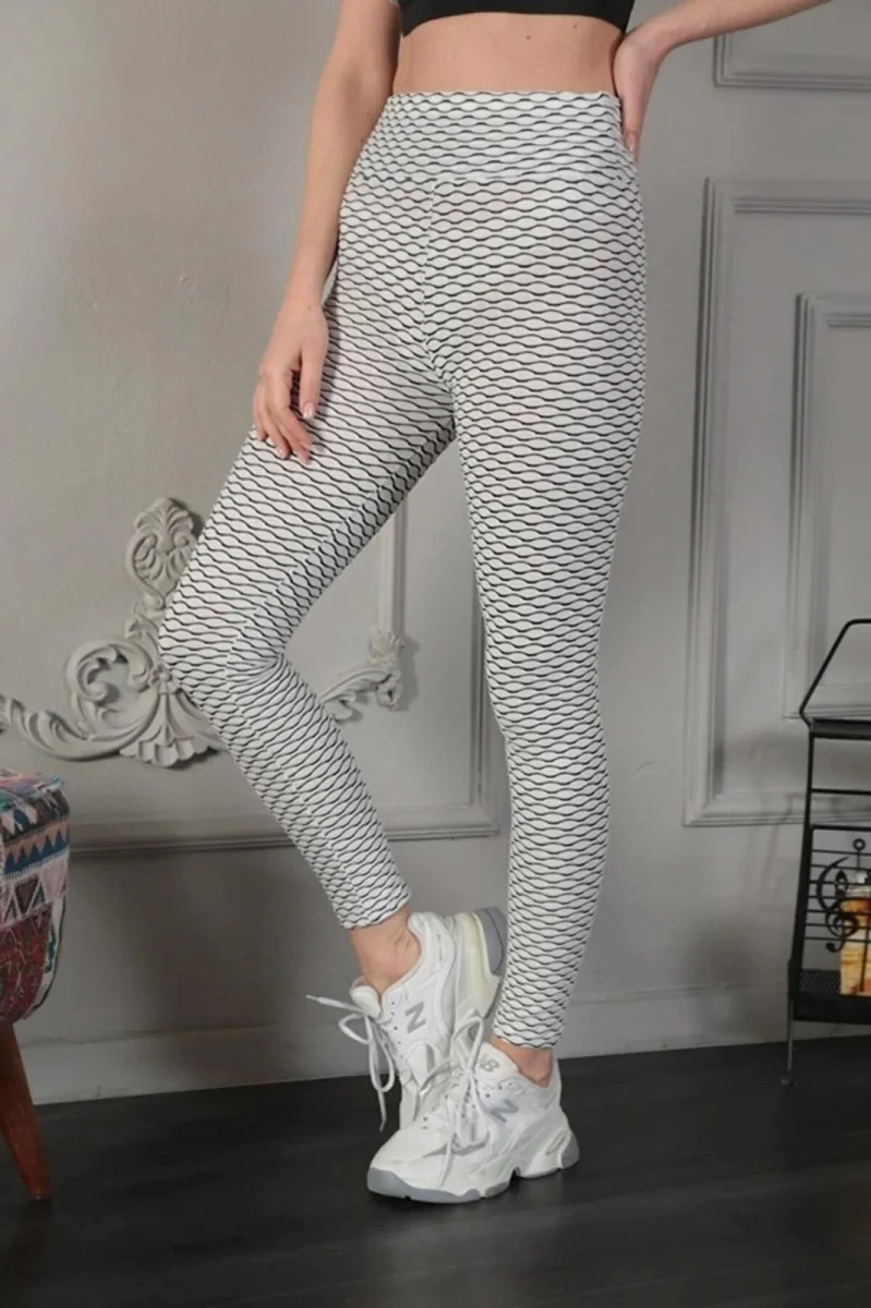 Kadın Yüksek Bel Toparlayıcı Likralı Büzgülü Tayt - Beyaz