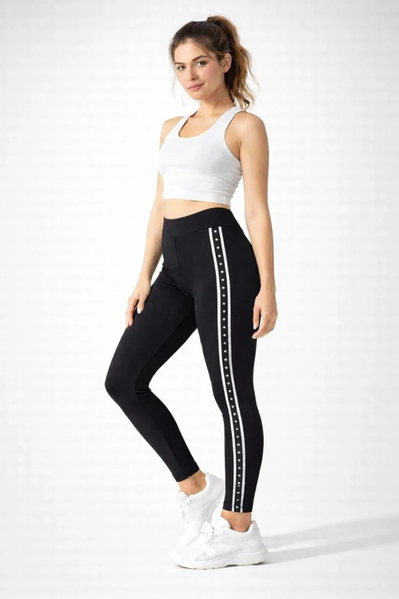 Kadın Likralı Yan Yıldız Şeritli Detaylı Tayt - Siyah