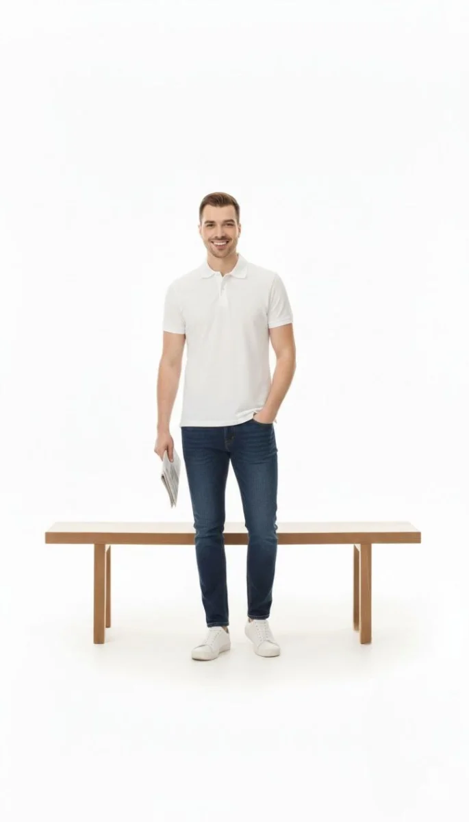 Erkek Pike Kumaş Düğmeli Yaka Regular Fit Günlük Kısa kol Tişört T-shirt - Beyaz