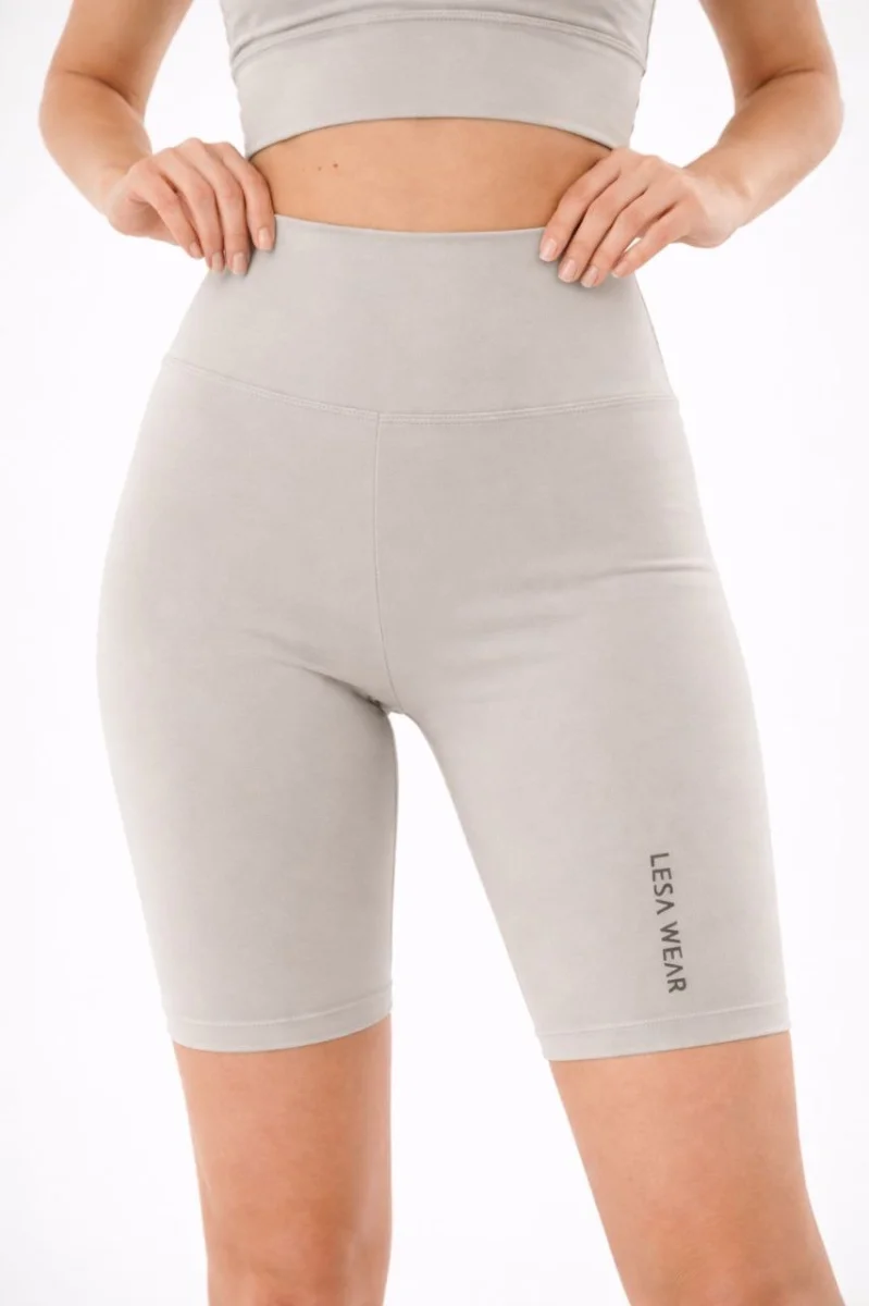 Yüksek Bel Biker Sporcu Şort - Taş