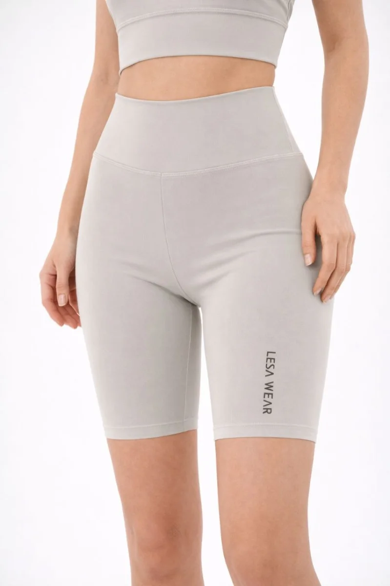 Yüksek Bel Biker Sporcu Şort - Taş