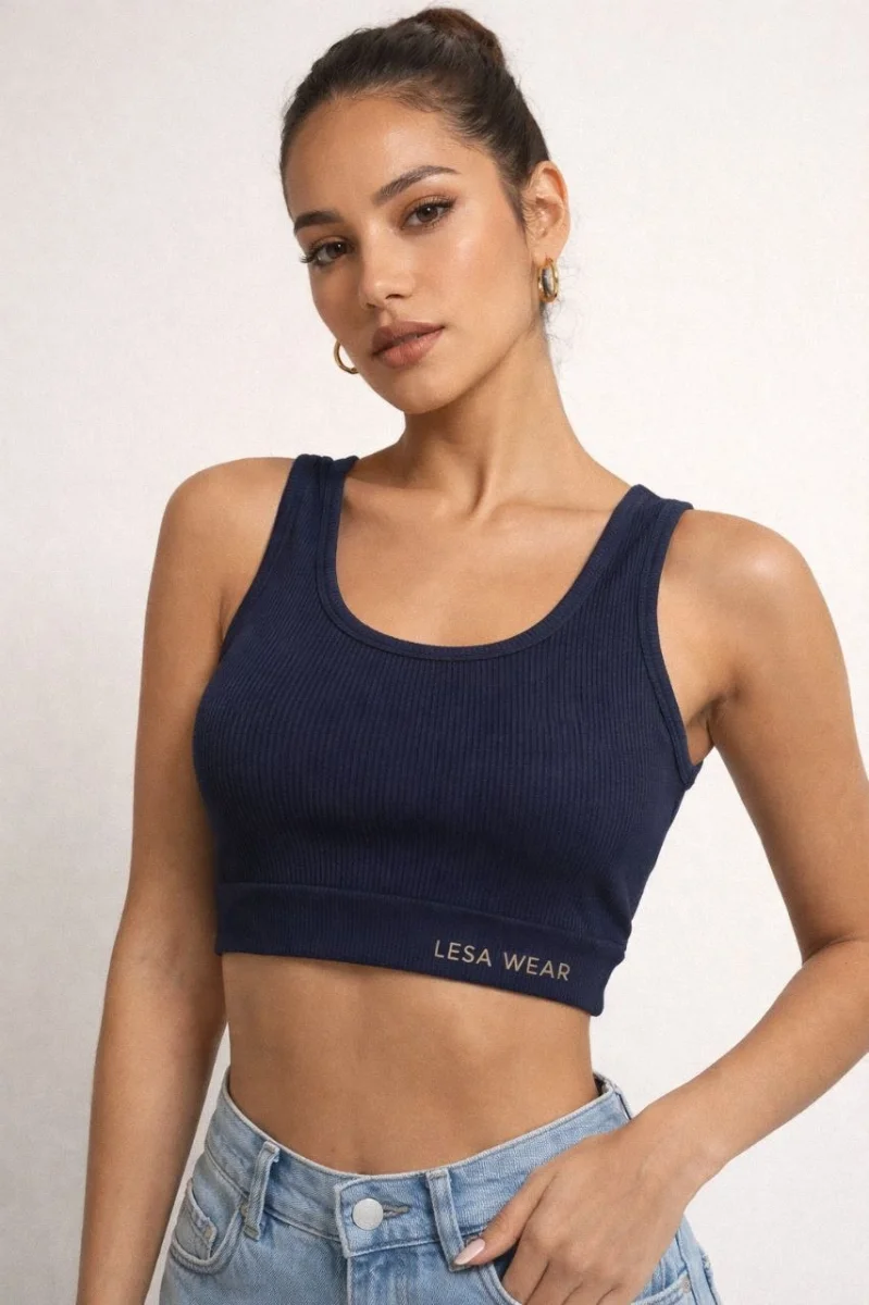 Kadın Fitilli Baskılı Crop - Lacivert