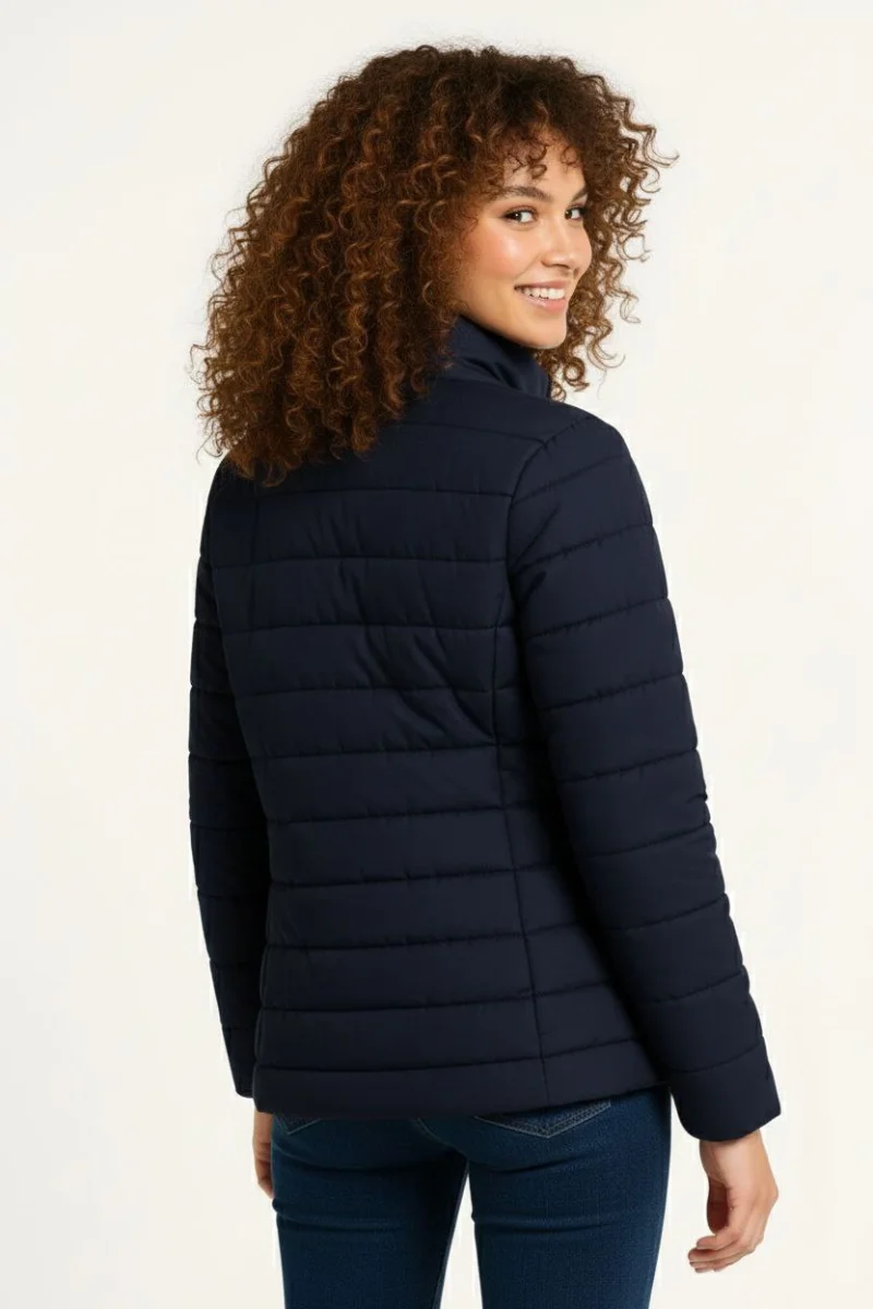 Kadın Mikro Su İtici Kapitone Baskılı Astarlı Fermuarlı Bomber Mont - Lacivert