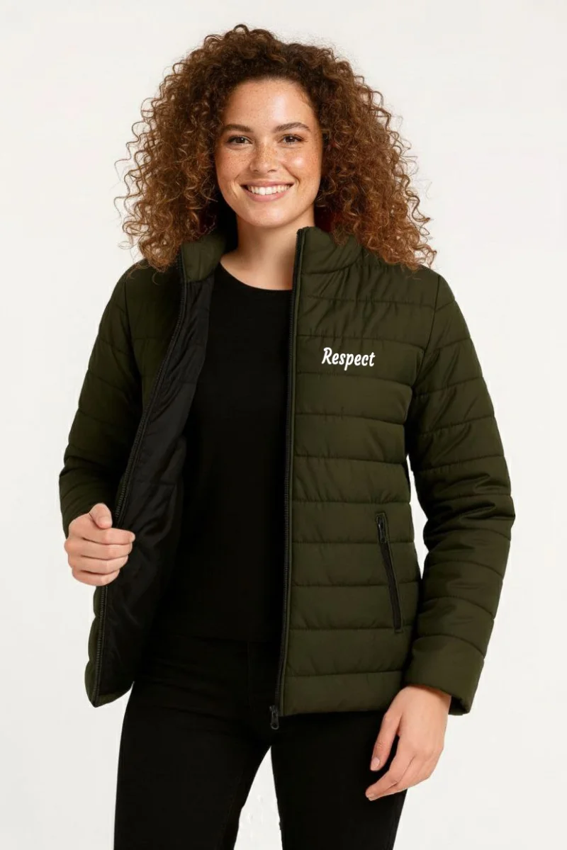 Kadın Mikro Su İtici Kapitone Baskılı Astarlı Fermuarlı Bomber Mont - Haki