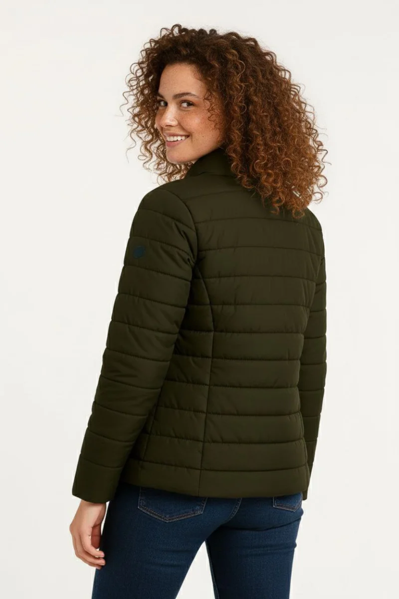 Kadın Mikro Su İtici Kapitone Baskılı Astarlı Fermuarlı Bomber Mont - Haki