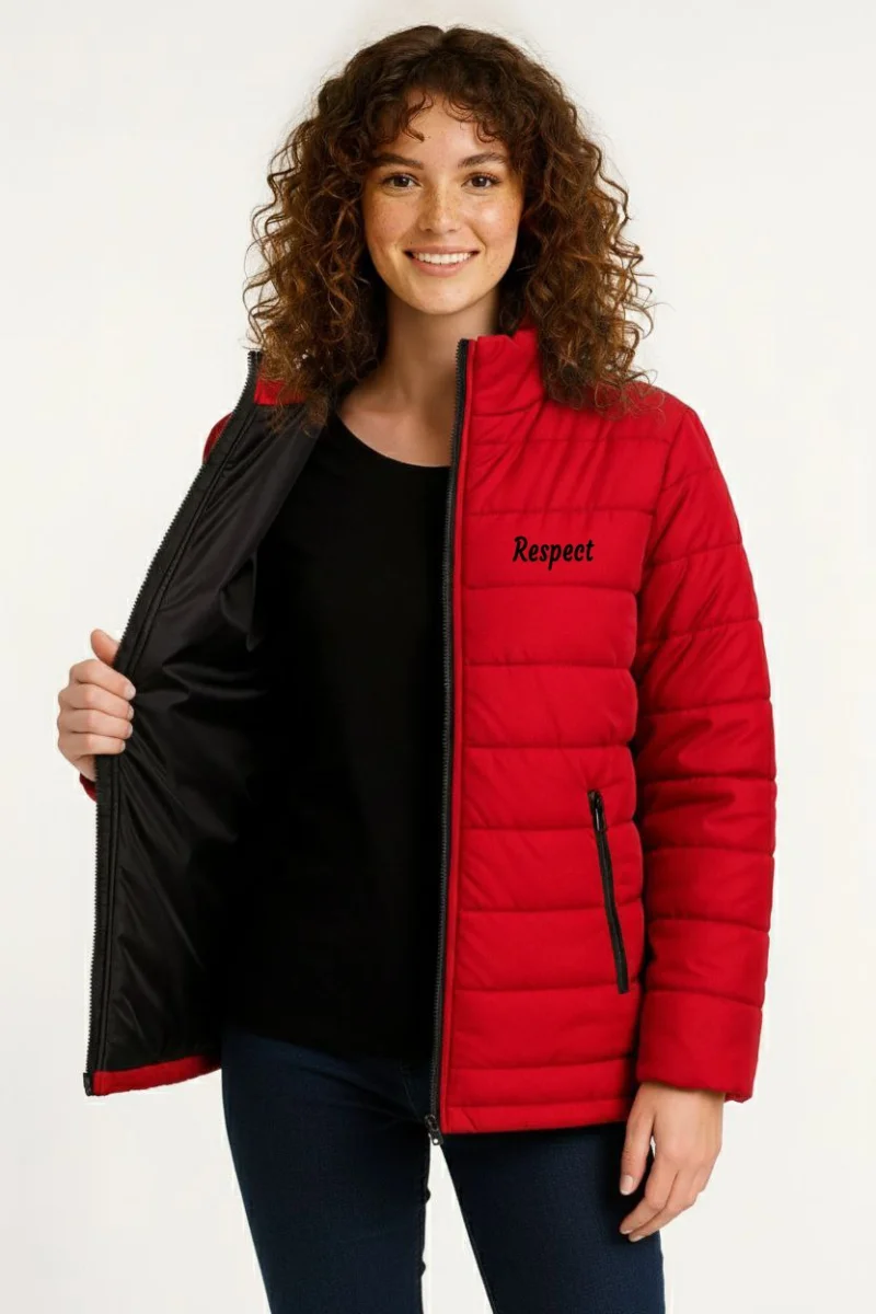 Kadın Mikro Su İtici Kapitone Baskılı Astarlı Fermuarlı Bomber Mont - Kırmızı