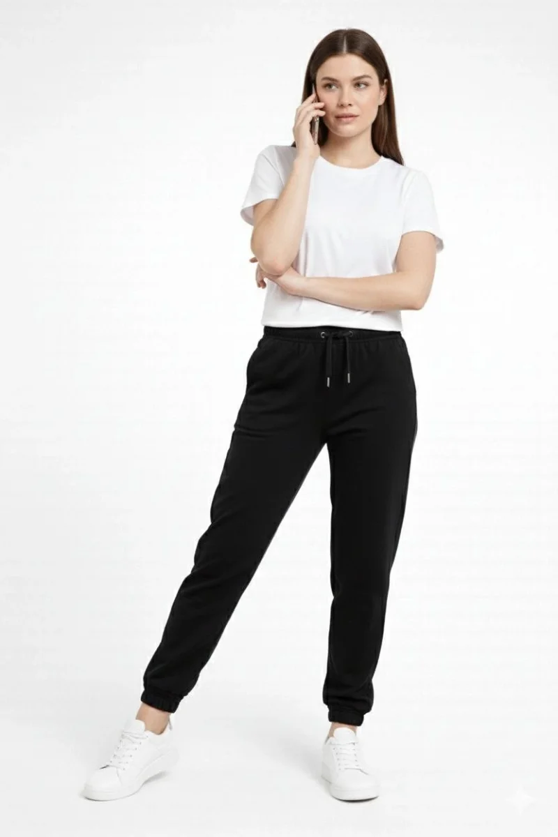 Kadın Jogger Eşofman Altı Rahat Kalıp, Cepli, Lastikli Paça, Günlük Spor Pantolon - Siyah