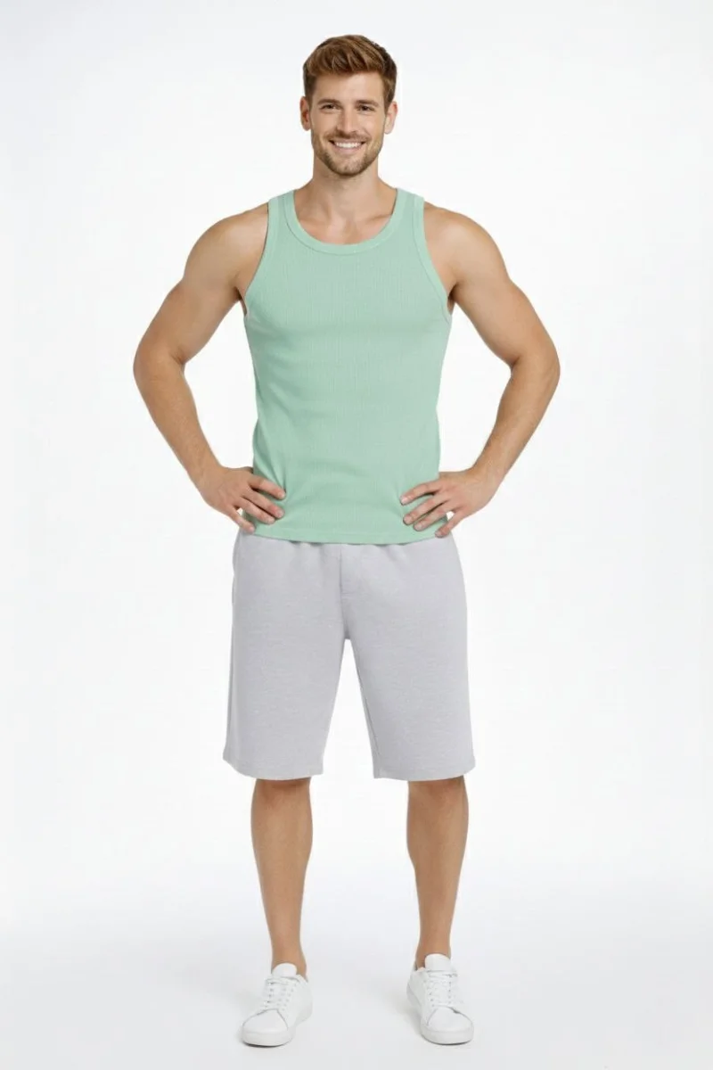 Erkek Fitilli Atlet Sıfır Yaka Slim Fit Arka Baskılı Spor Atlet - Mint Yeşili