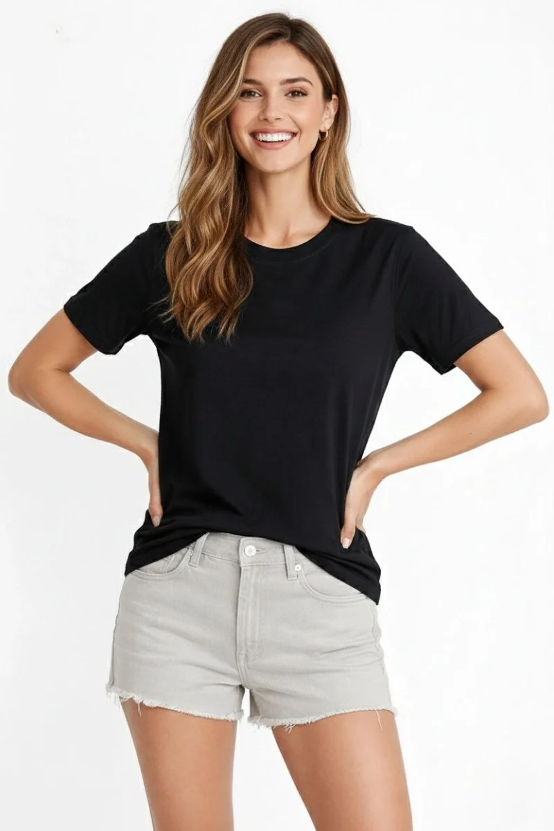 Osy Modal yumuşak dokulu Kumaş Kadın Bisiklet Yaka T-shirt - Siyah