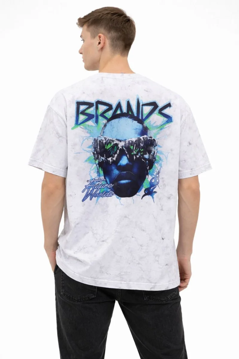 Erkek Asit Yıkamalı Oversize Tişört - Beyaz