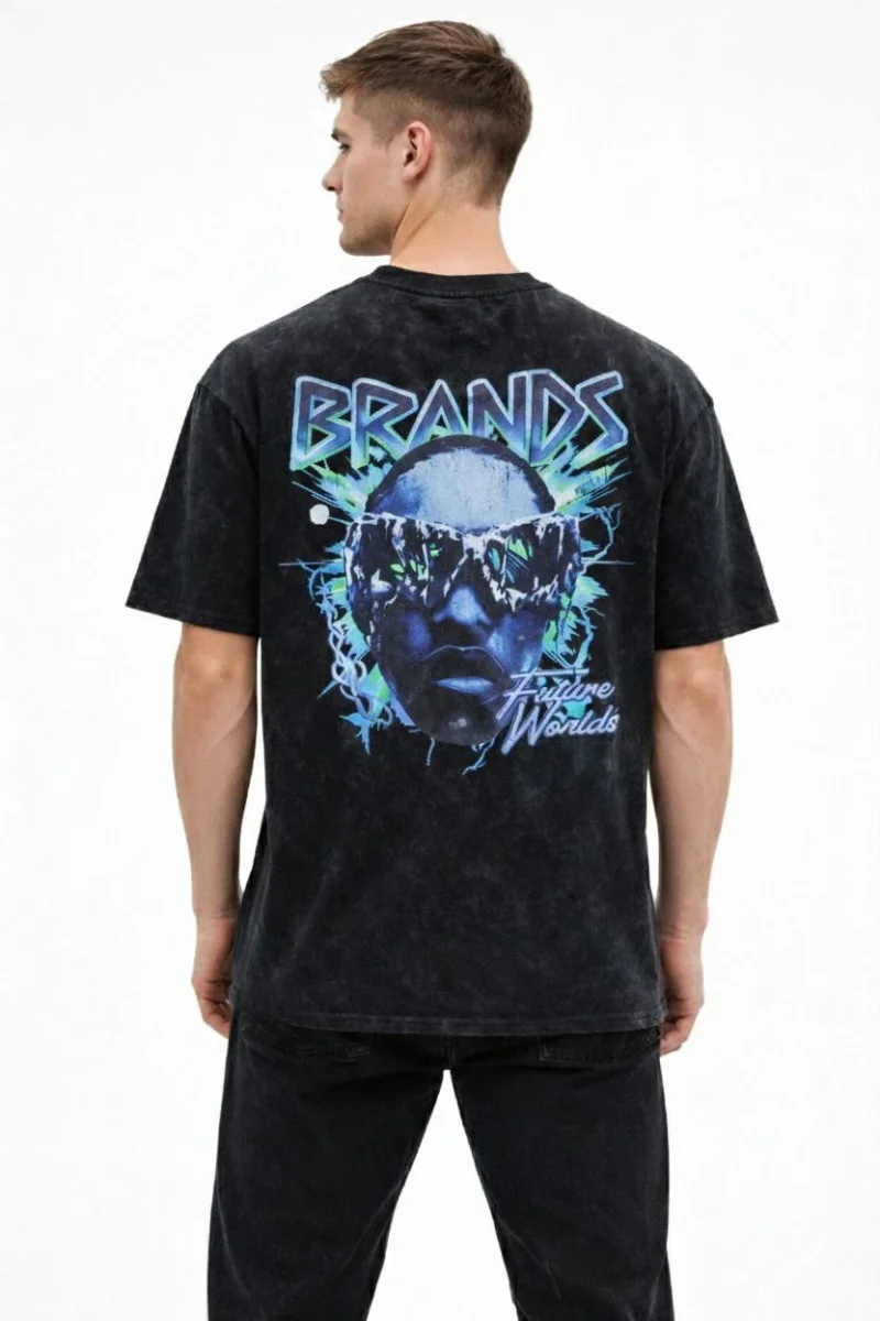 Erkek Asit Yıkamalı Oversize Tişört - Siyah