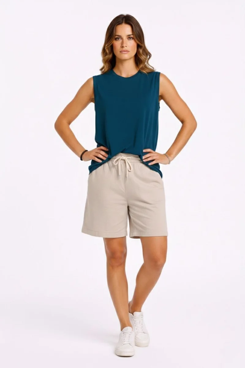 Oversize Kadın Atlet Salaş Kalıp Bisiklet Yaka Basic Yazlık Spor Bluz - İndigo