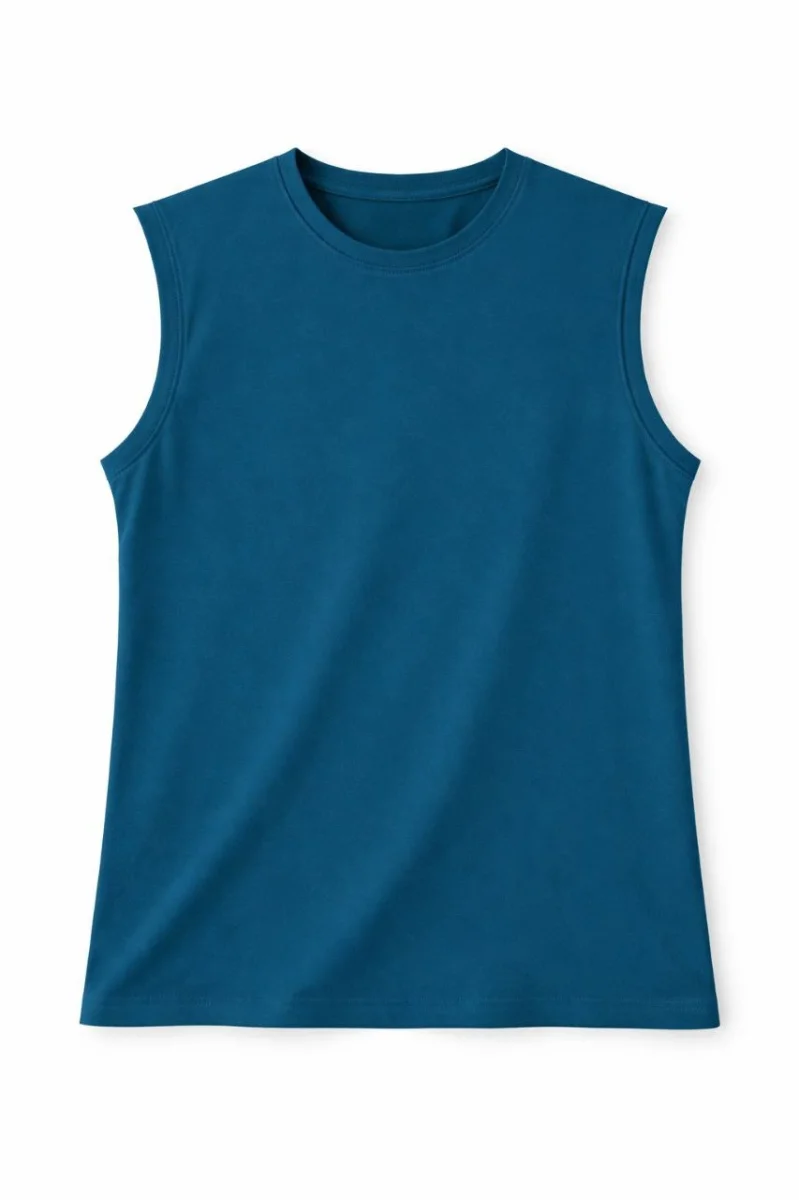 Oversize Kadın Atlet Salaş Kalıp Bisiklet Yaka Basic Yazlık Spor Bluz - İndigo