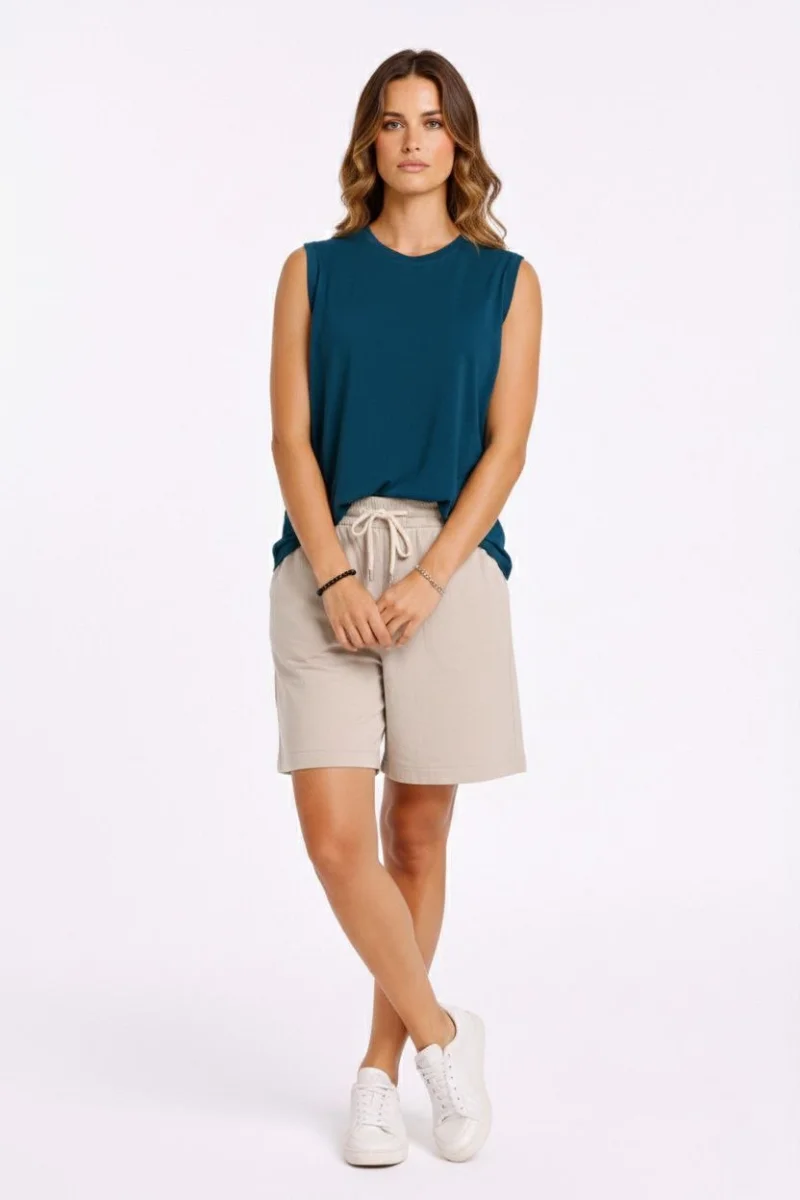 Oversize Kadın Atlet Salaş Kalıp Bisiklet Yaka Basic Yazlık Spor Bluz - İndigo